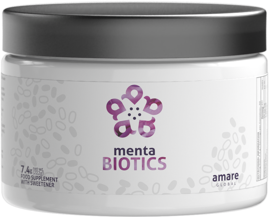 MentaBtiocis - Supplement van Amare, the mental wellness company met prebiotica, probiotica, en phytobiotica voor verbeterde darmgezondheid en mentale balans